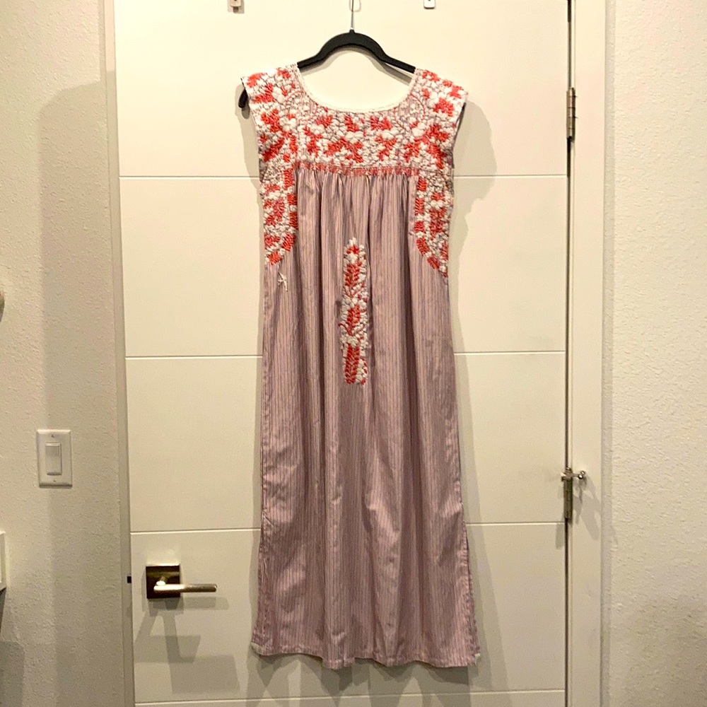 Mi Golondrina —red, blue and white striped 3/4 midi Flores Dress— S — Worn once